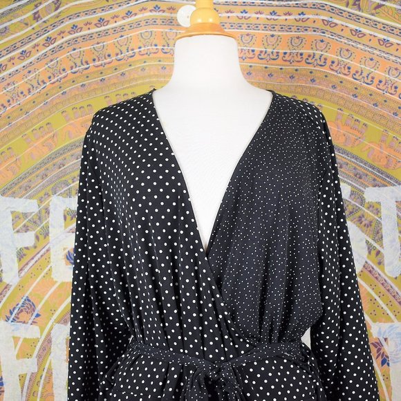 Leota Polka Dot Belted Faux Wrap Long Sleeve Dress - Picture 6 of 15